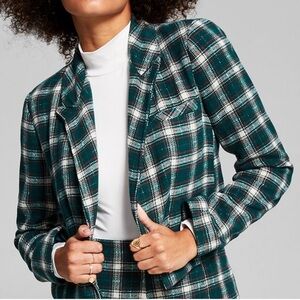 And Now This Green Plaid Crop Blazer Formal Christmas Tartan Office Siren Y2K